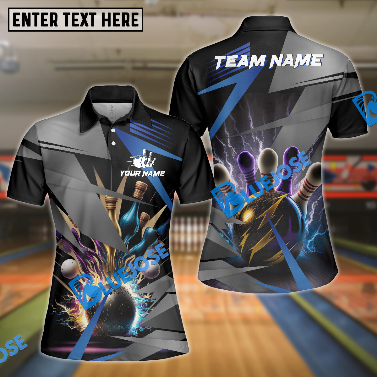 BlueJose Bowling And Pins Basic Thunder Customized Name 3D Shirt (4 Colors)