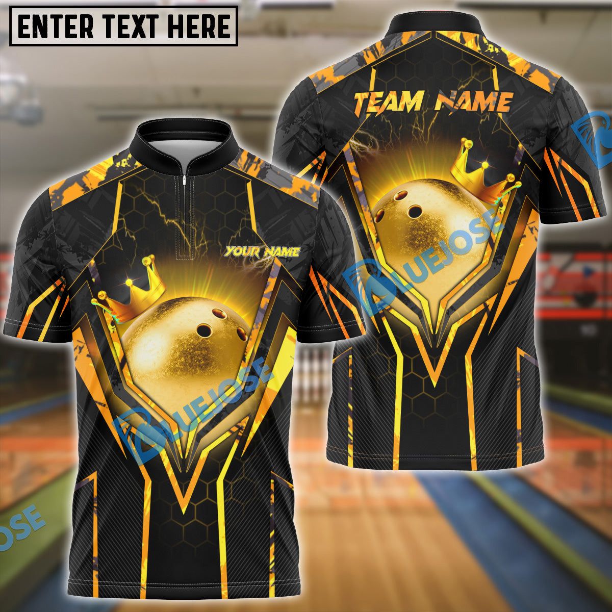 BlueJose Bowling And Pins Premium King Crown Customized Name 3D Shirt ( 6 Colors)