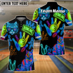 BlueJose Bowling And Pins Neon Cat Pattern Customized Name, Team Name 3D Shirt (4 Colors)