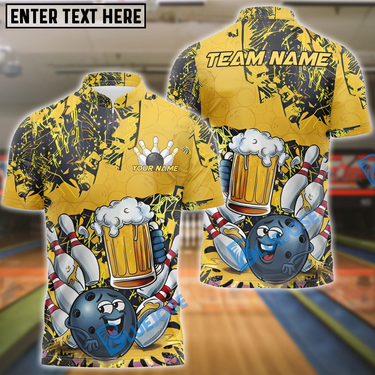 BlueJose Bowling Beer Mug Funny Ball Customized Name, Team Name 3D Shirt