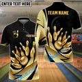 BlueJose Bowling Ball & Pins Royal Gold Strike Customized Name, Team Name 3D Shirt (4 Colors)