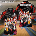 BlueJose Bowling Funny Ball And Pins Beer Drunk Customized Name, Team Name 3D Shirt (6 Colors)