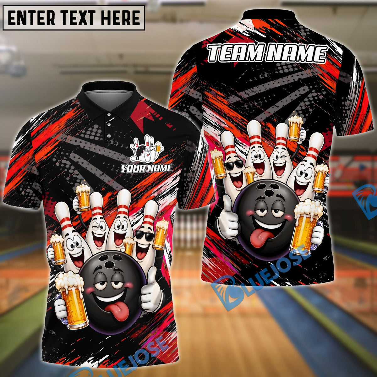 BlueJose Bowling Funny Ball And Pins Beer Drunk Customized Name, Team Name 3D Shirt (6 Colors)