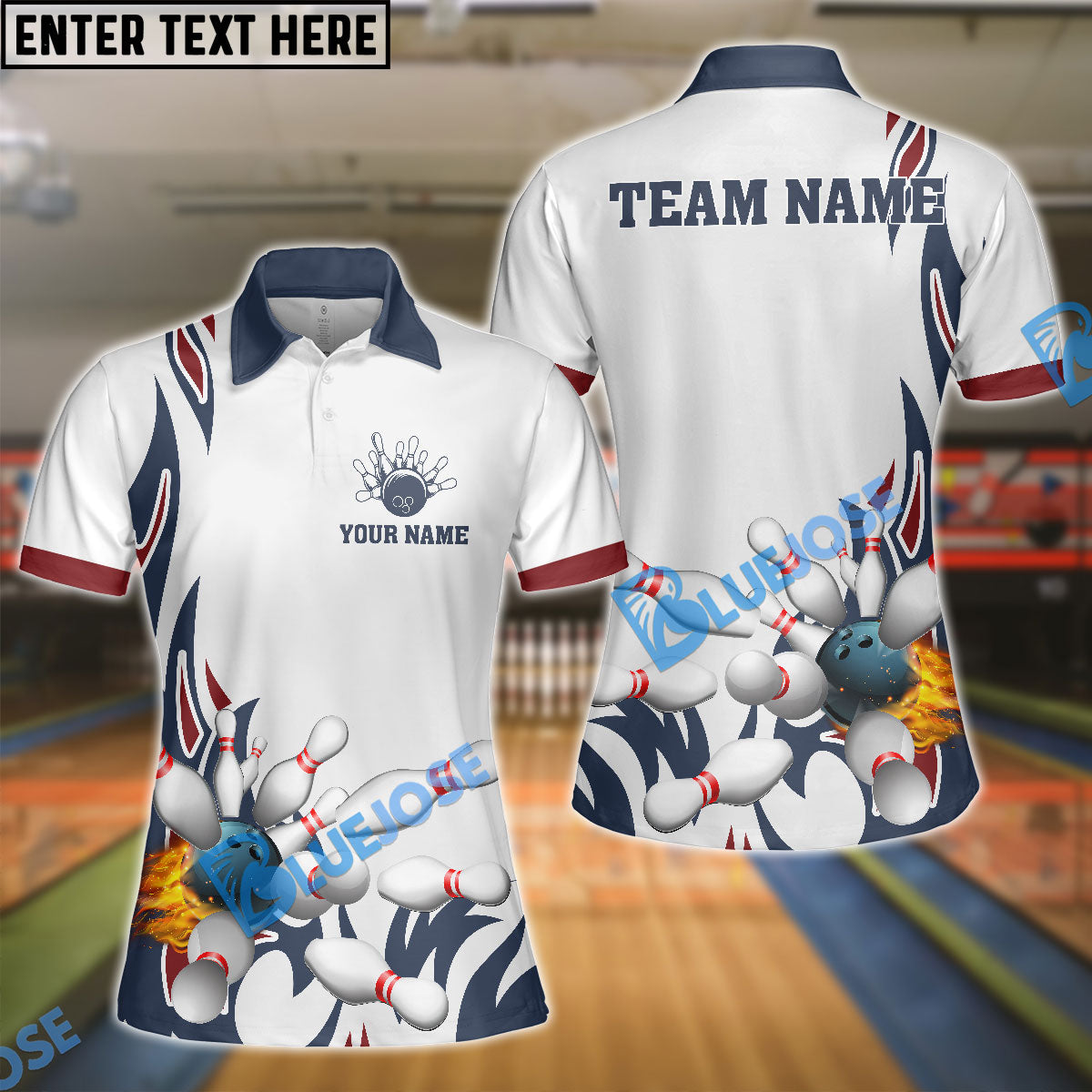 BlueJose Fire Bowling And Pins Flame Pattern Multicolor Option Customized Name 3D Shirt for Women (4 Colors)
