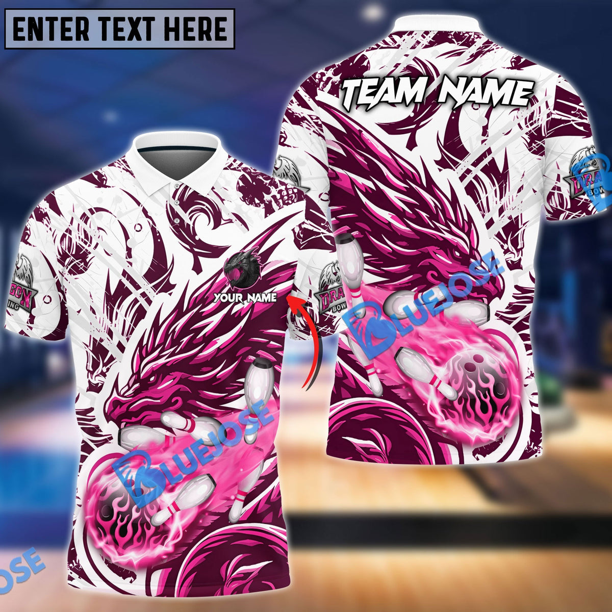 BlueJose Bowling And Pins Blasting Dragon Customized Name 3D Shirt (6 Colors)