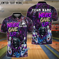 BlueJose Bowling And Pins Graffiti Never Give Up Dab Customized Name, Team Name 3D Shirt (4 Colors)