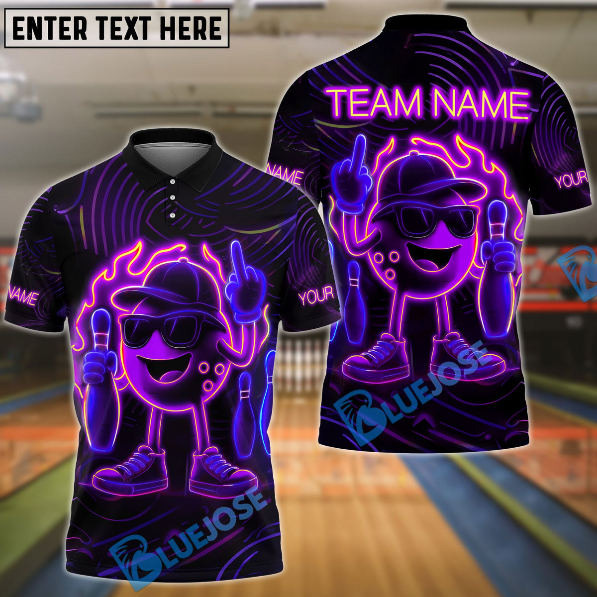 BlueJose Bowling Neon Flame Customized Name, Team Name 3D Shirt (4 Colors)