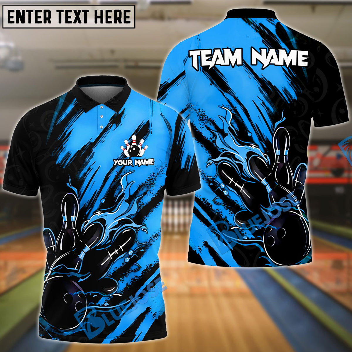 BlueJose Bowling And Pins Color Paint Customized Name, Team Name 3D Shirt (4 Colors)