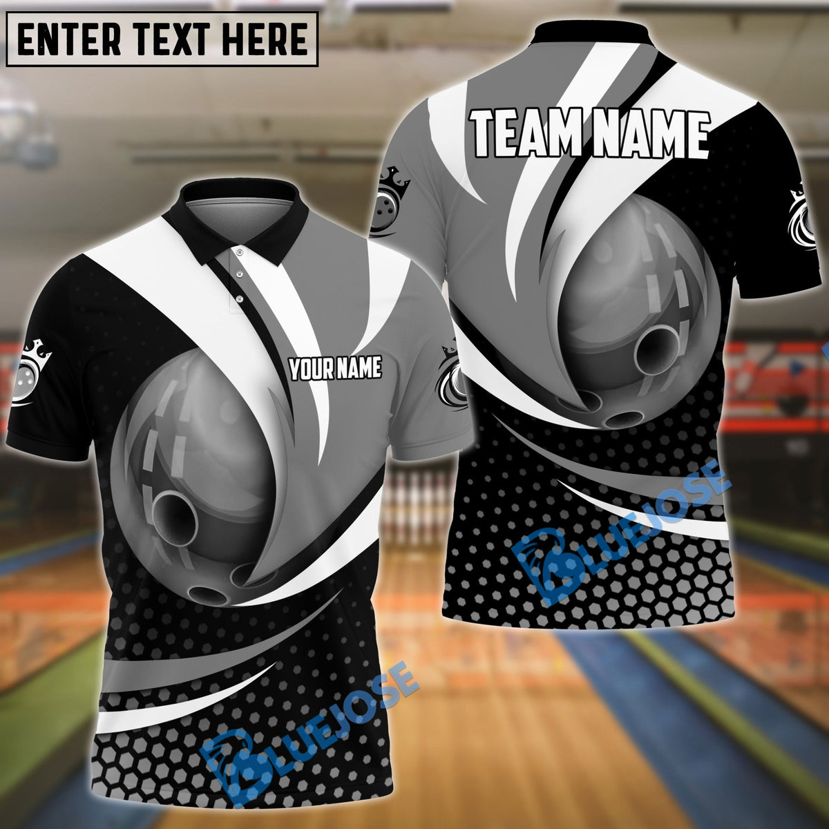 BlueJose Bowling And Pins Curved Strike Customized Name 3D Shirt (6 Colors)