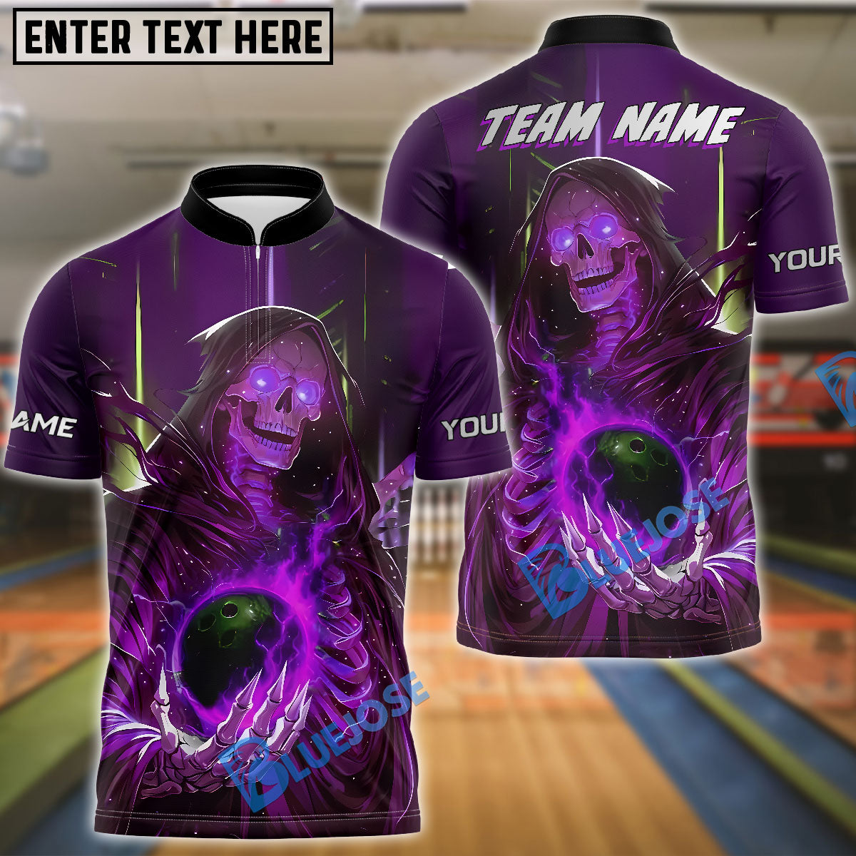 BlueJose Bowling And Pins  Cyber Reaper Design Customized Name, Team Name 3D Shirt (4 Colors)