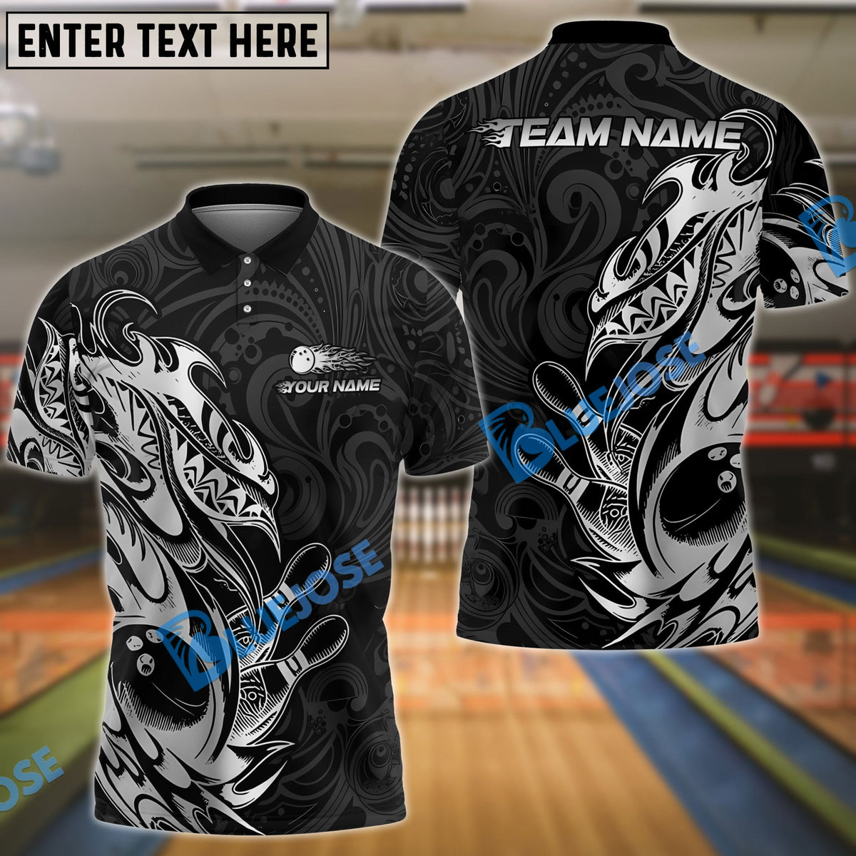 BlueJose Bowling And Pins Tribal Style Customized Name 3D Shirt (6 Colors)