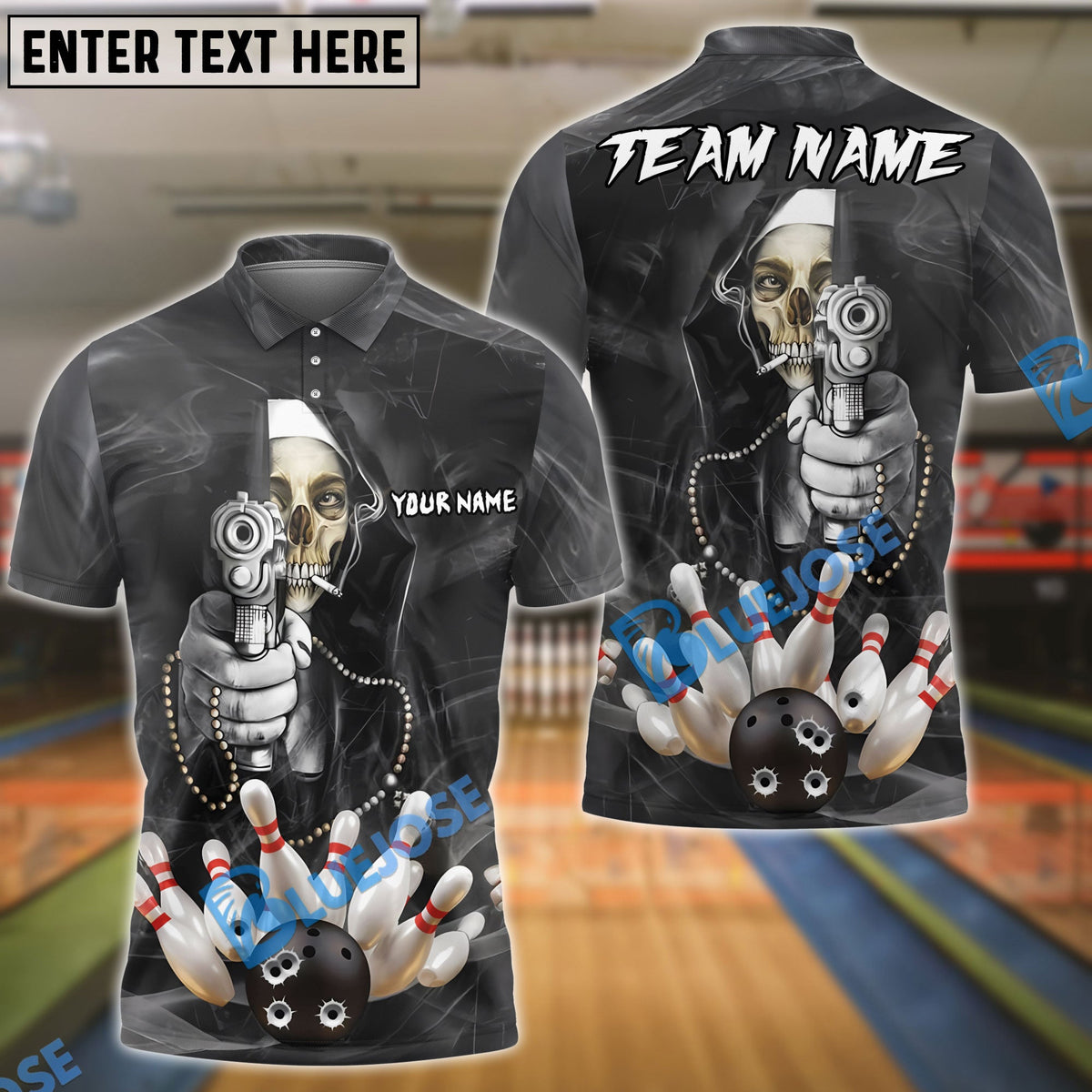 BlueJose Bowling And Pins Nun Reaper Shooter Customized Name, Team Name 3D Shirt