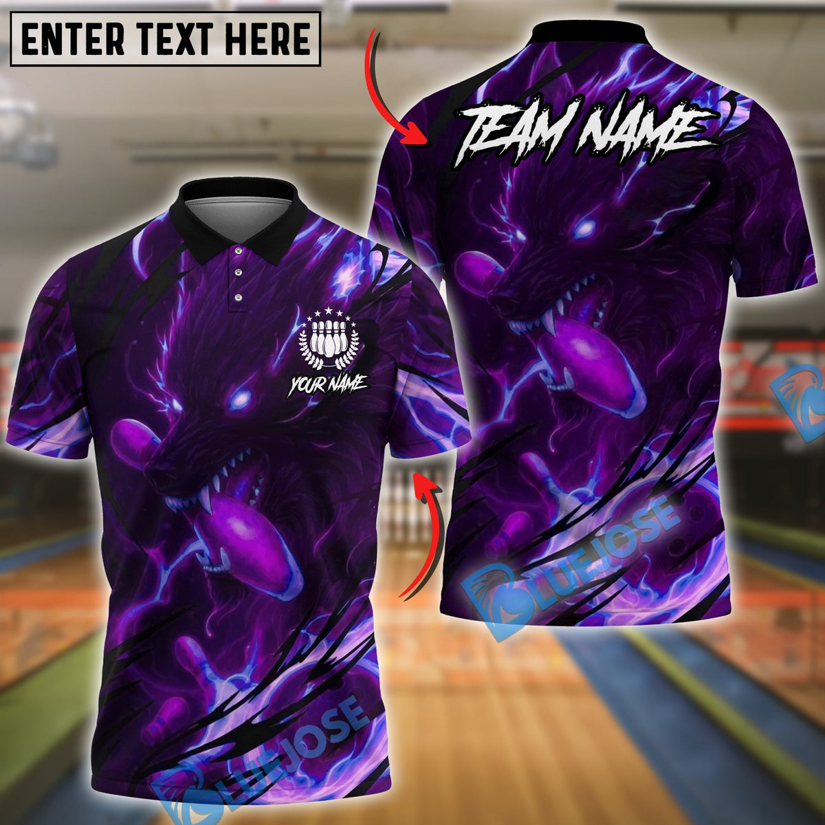 BlueJose Bowling And Pins Electric Wolf Strike Customized Name, Team Name 3D Shirt (4 Colors)