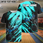 BlueJose Bowling And Pins Color Paint Customized Name, Team Name 3D Shirt (4 Colors)