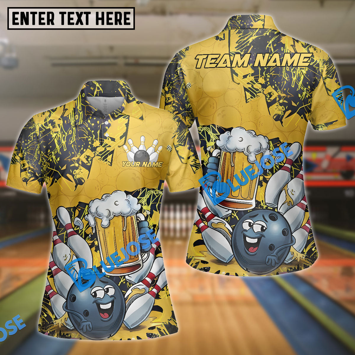 BlueJose Bowling Beer Mug Funny Ball Customized Name, Team Name 3D Shirt