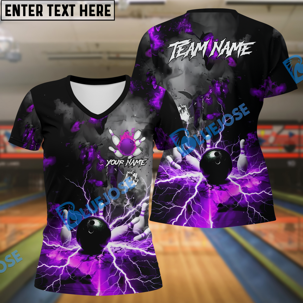 BlueJose Bowling And Pins Volcano Lava Explosion Lightning Customized Name, Team Name 3D Shirt (4 Colors)