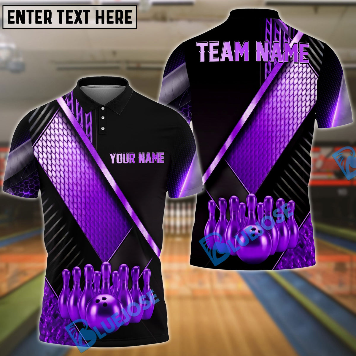 BlueJose Bowling And Pin Geometric Gold Black Pattern with Realistic Bowling Ball 3D Design Customized Name, Team Name 3D Shirt (6 Colors)