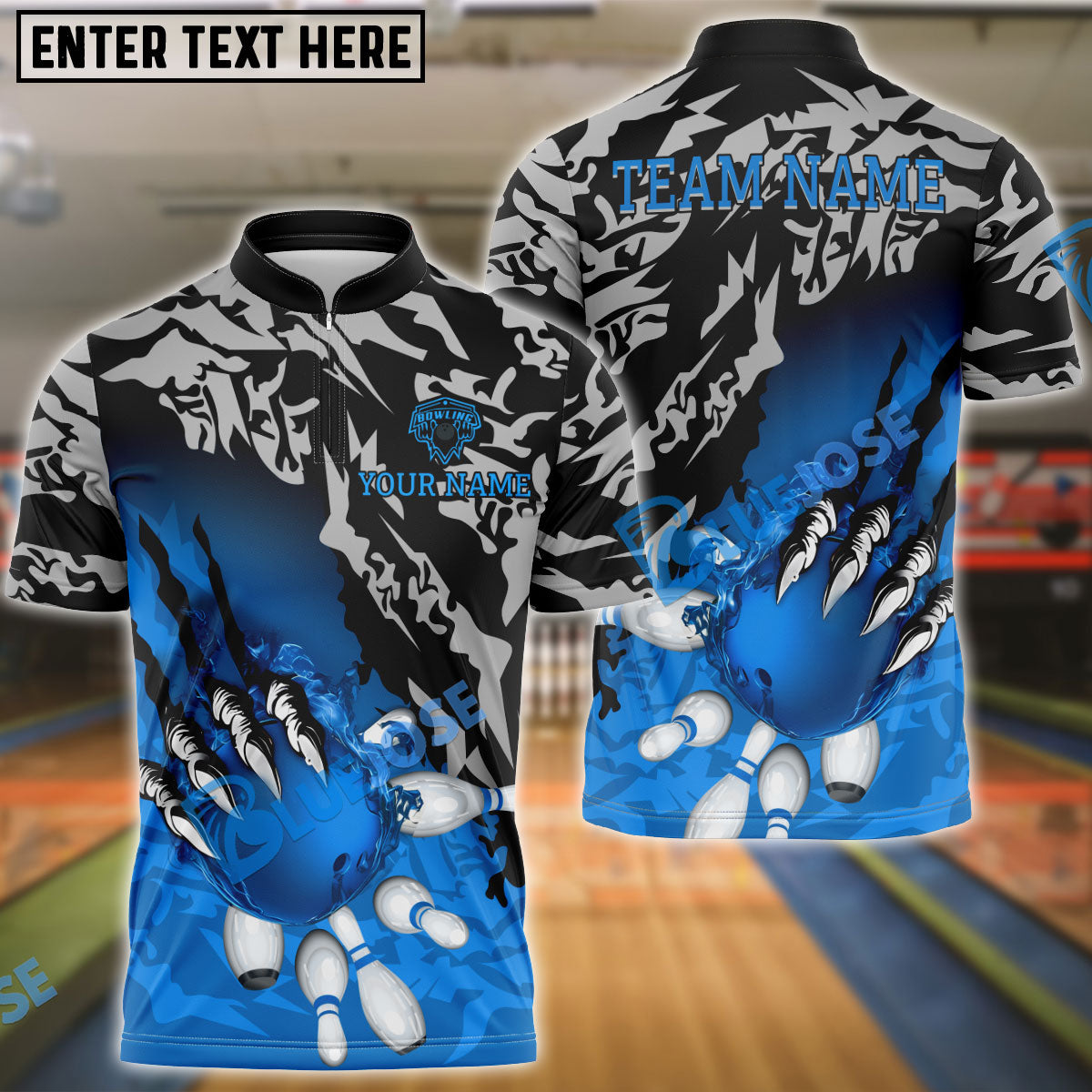 BlueJose Bowling And Pins Flame Claws Customized Name 3D Shirt ( 6 Colors)
