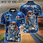 BlueJose Bowling & Pins American Patriot Skeleton Cigar Art Customized Name, Team Name 3D Shirt (4 Colors)