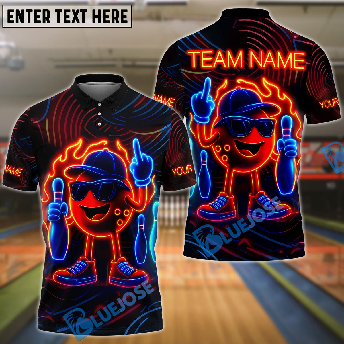 BlueJose Bowling Neon Flame Customized Name, Team Name 3D Shirt (4 Colors)