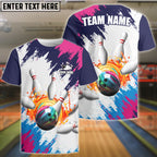 BlueJose Bowling And Pins Blue Pink Customized Name 3D Shirt