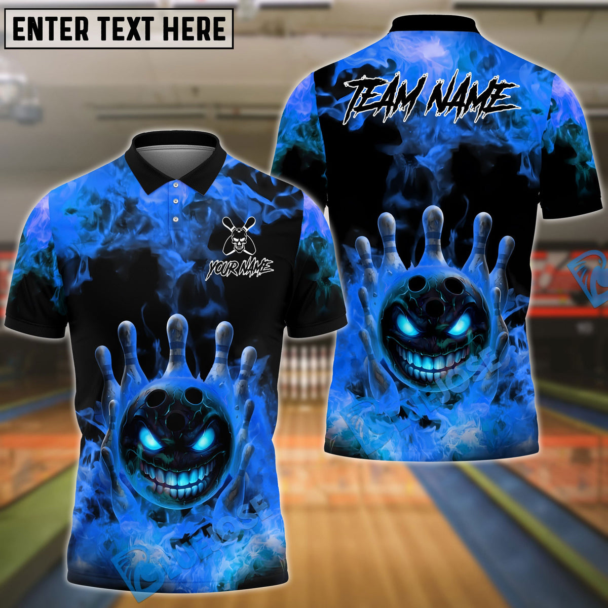 BlueJose Bowling And Pins Flaming Evil Ball Customized Name, Team Name 3D Shirt (4 Colors)