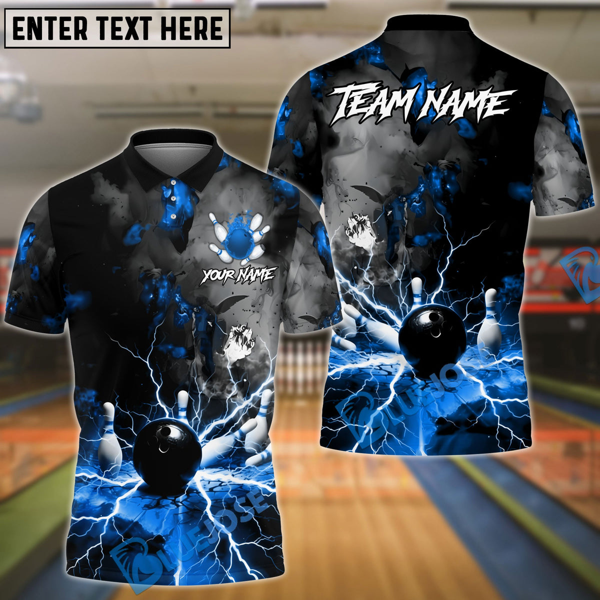 BlueJose Bowling And Pins Volcano Lava Explosion Lightning Customized Name, Team Name 3D Shirt (4 Colors)