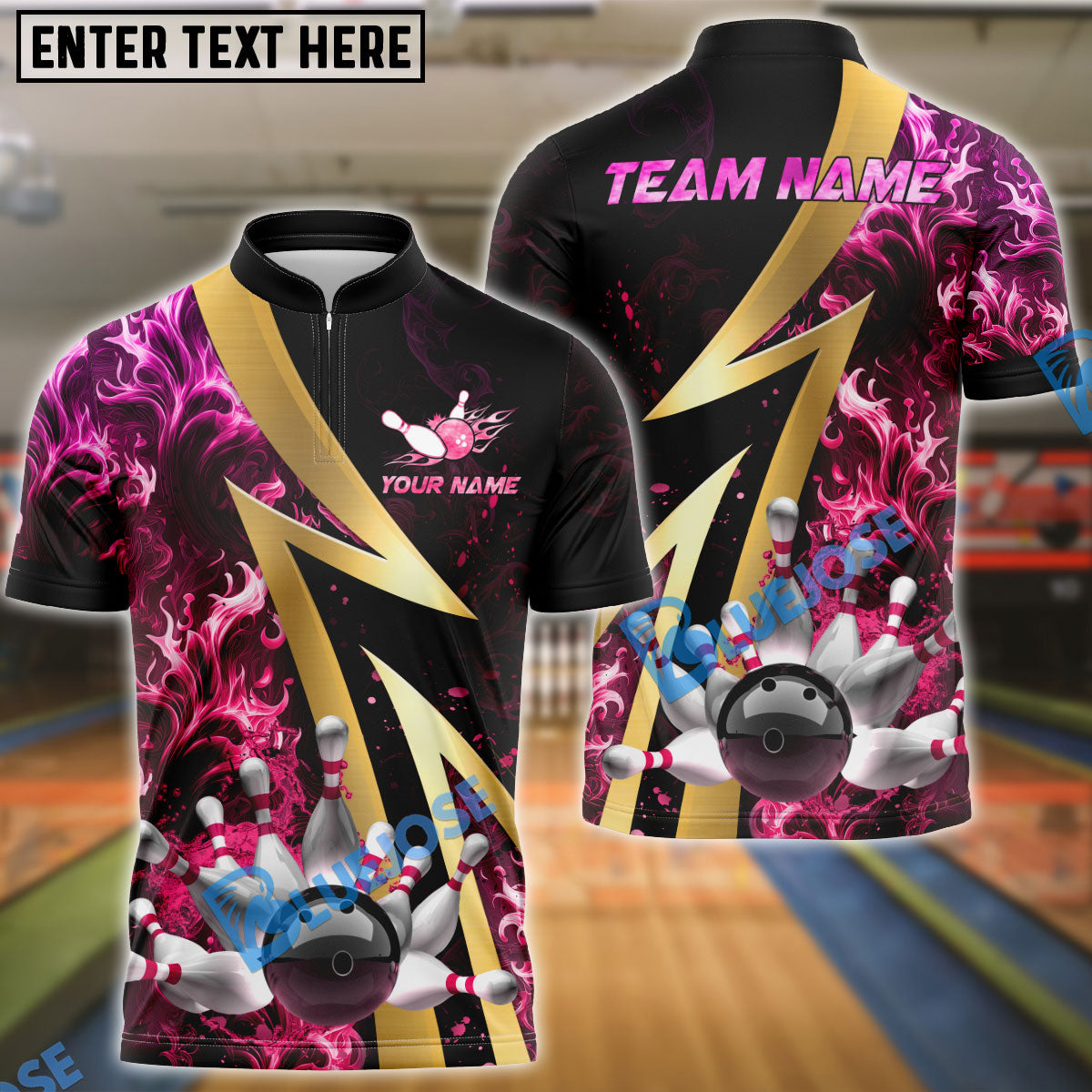 BlueJose Bowling And Pins Flame Smoke Customized Name 3D Shirt ( 6 Colors)