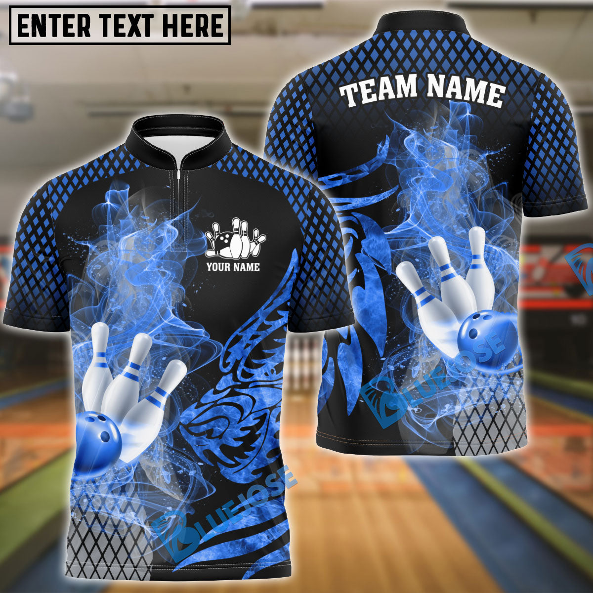 BlueJose Bowling And Pins Fire Dragon Scale Multicolor Customized Name 3D Shirt (4 Colors)