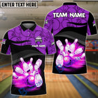 BlueJose Bowling & Pins Flaming Striking Gray Black Geometric Customized Name, Team Name 3D Shirt (4 Colors)