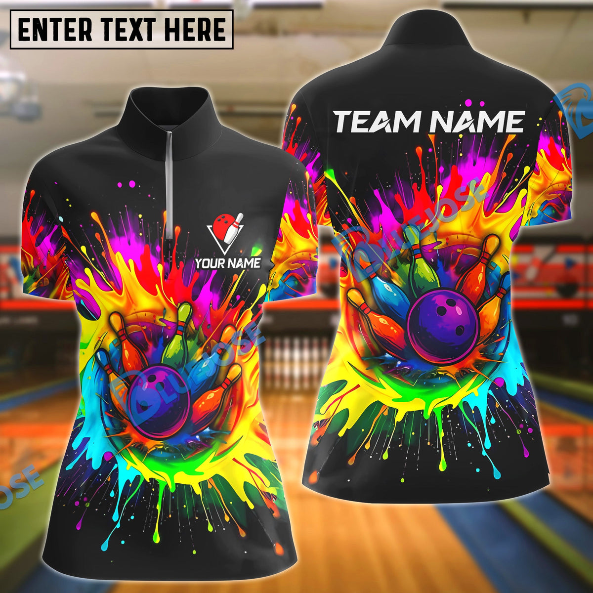 BlueJose Bowling And Pins Rainbow Blast Customized Name, Team Name 3D Shirt