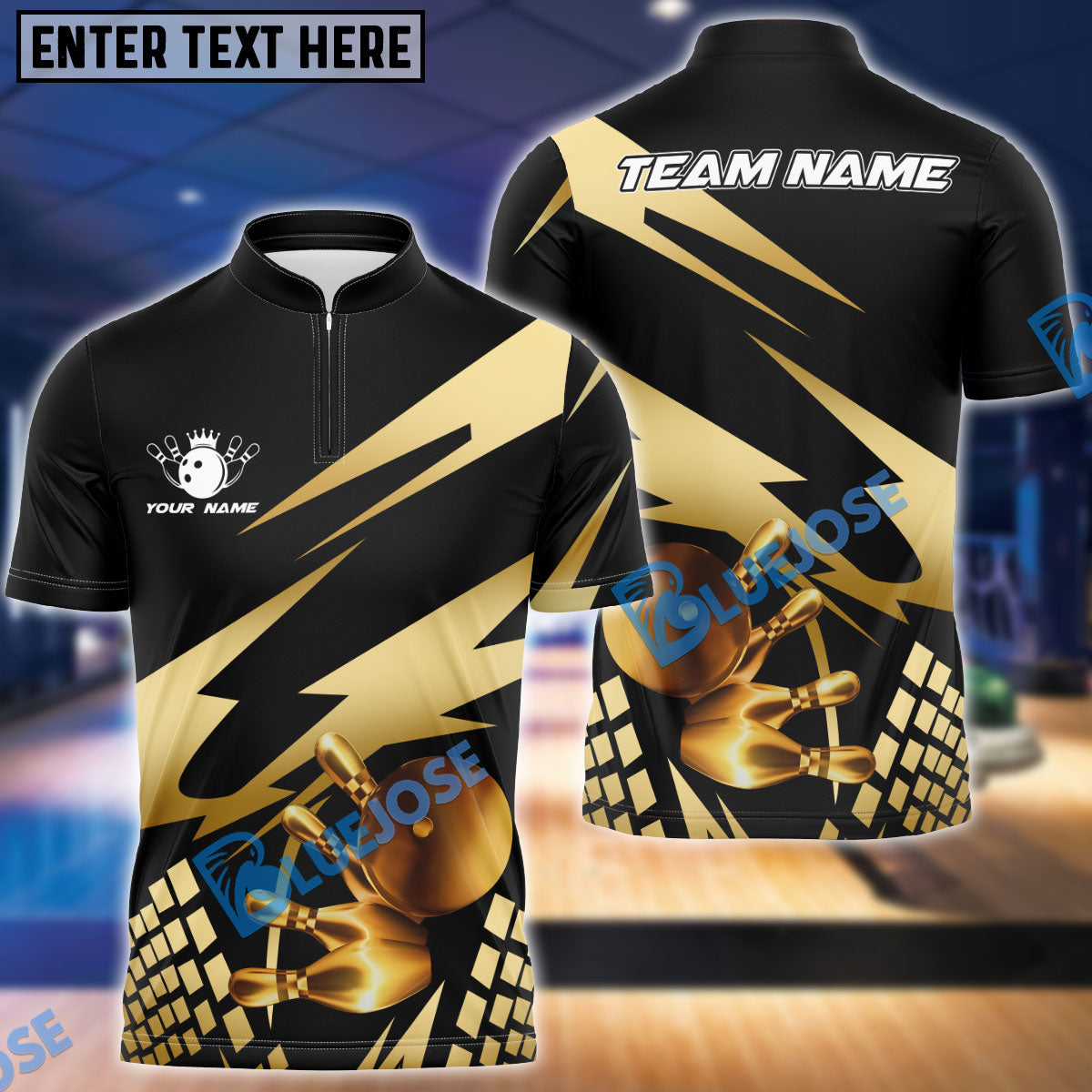 BlueJose Bowling And Pins Gold Experience Customized Name 3D Shirt (5 Colors)