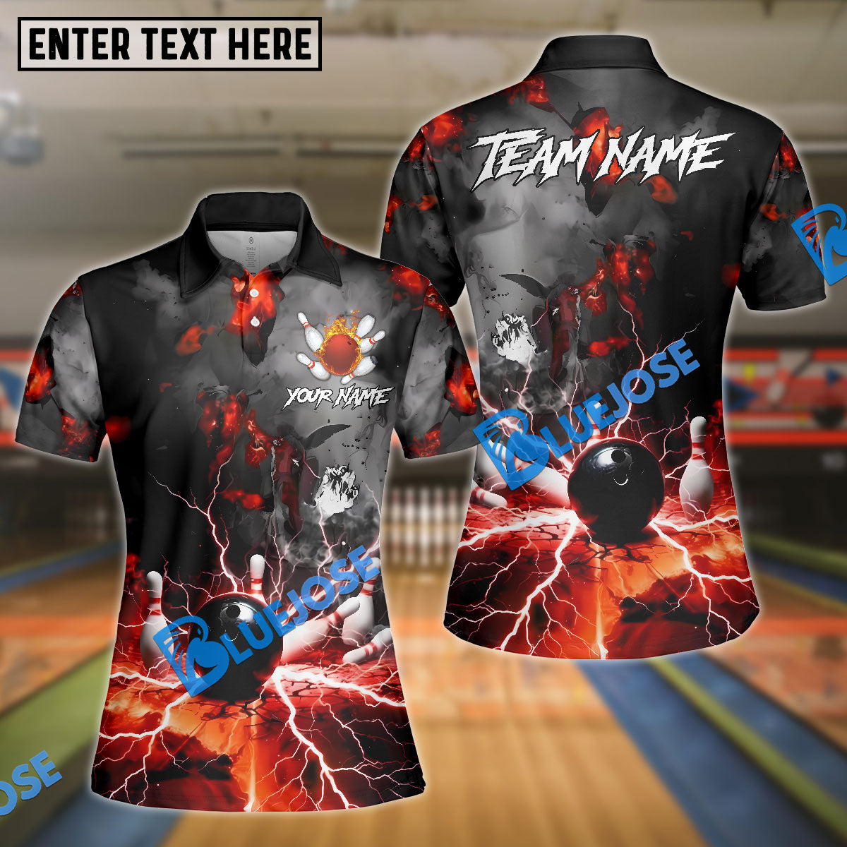 BlueJose Bowling And Pins Volcano Lava Explosion Lightning Customized Name, Team Name 3D Shirt (4 Colors)