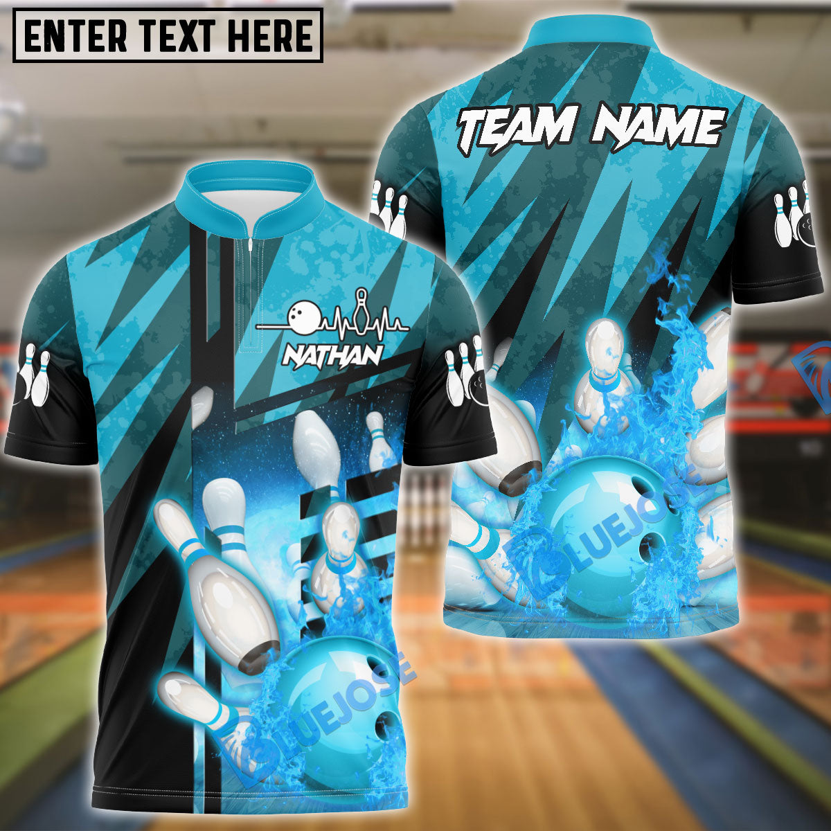 BlueJose Bowling And Pins Abstract Grunge Texture Multicolor Personalized Name, Team Name 3D Shirt