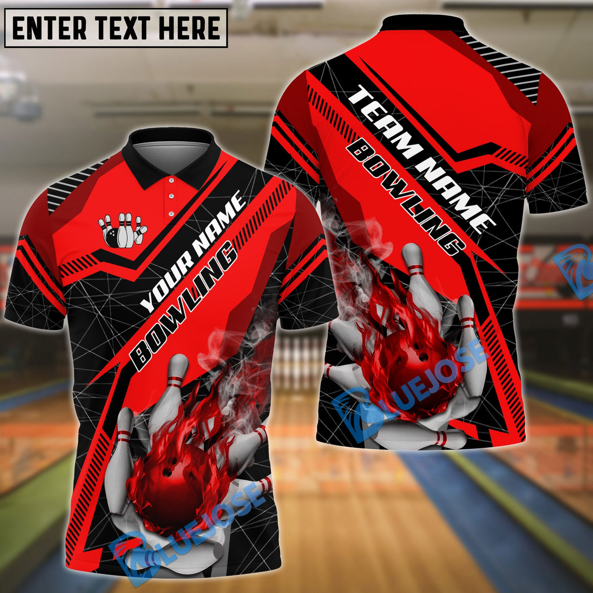 BlueJose Bowling And Pins Flame Smoke Premium Customized Name 3D Shirt (4 Colors)