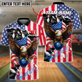 BlueJose Bowling And Pins Eagle American Flag Strike Customized Name, Team Name 3D Shirt