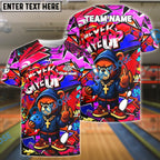 BlueJose Bowling And Pins Bear Never Give Up Graffiti Customized Name, Team Name 3D Shirt (4 Colors)