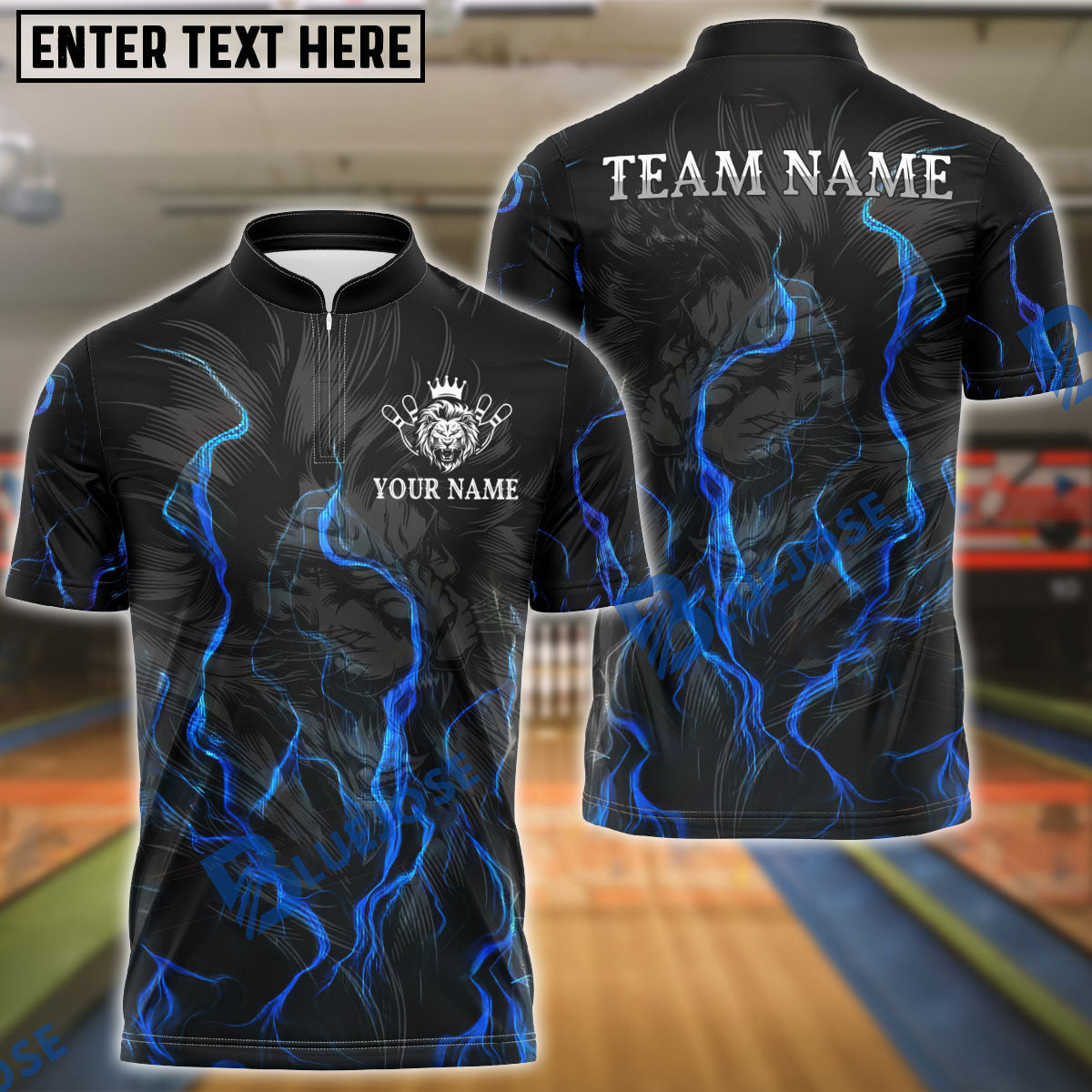 BlueJose Bowling And Pins Lion Flame Pattern Customized Name 3D Shirt (4 Colors)