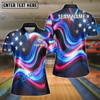 BlueJose Bowling And Pins American Flag Watercolor Customized Name, Team Name 3D Shirt