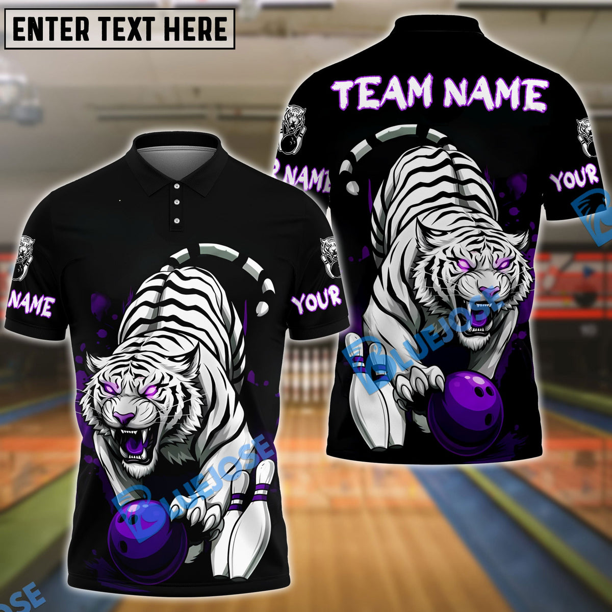 BlueJose Bowling And Pins White Tiger Power Customized Name, Team Name 3D Shirt (4 Colors)