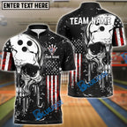 BlueJose Bowling And Pins American Flag Skull Customized Name, Team Name 3D Shirt