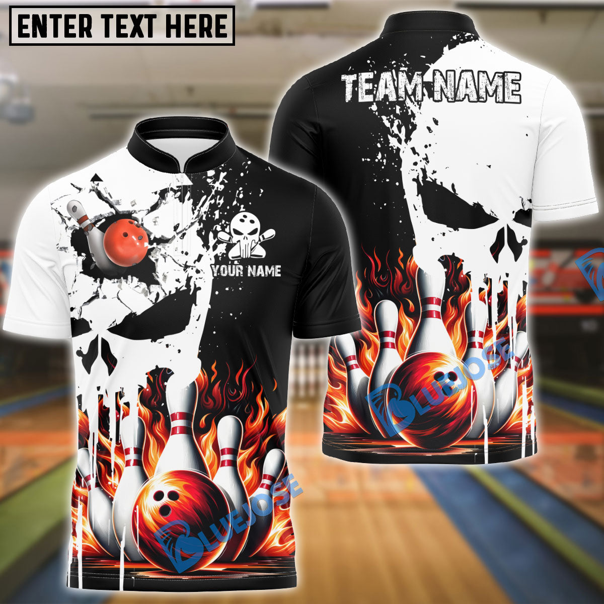 BlueJose Bowling Punished Skull Flame Personalized Name, Team Name 3D Shirt (4 Colors)