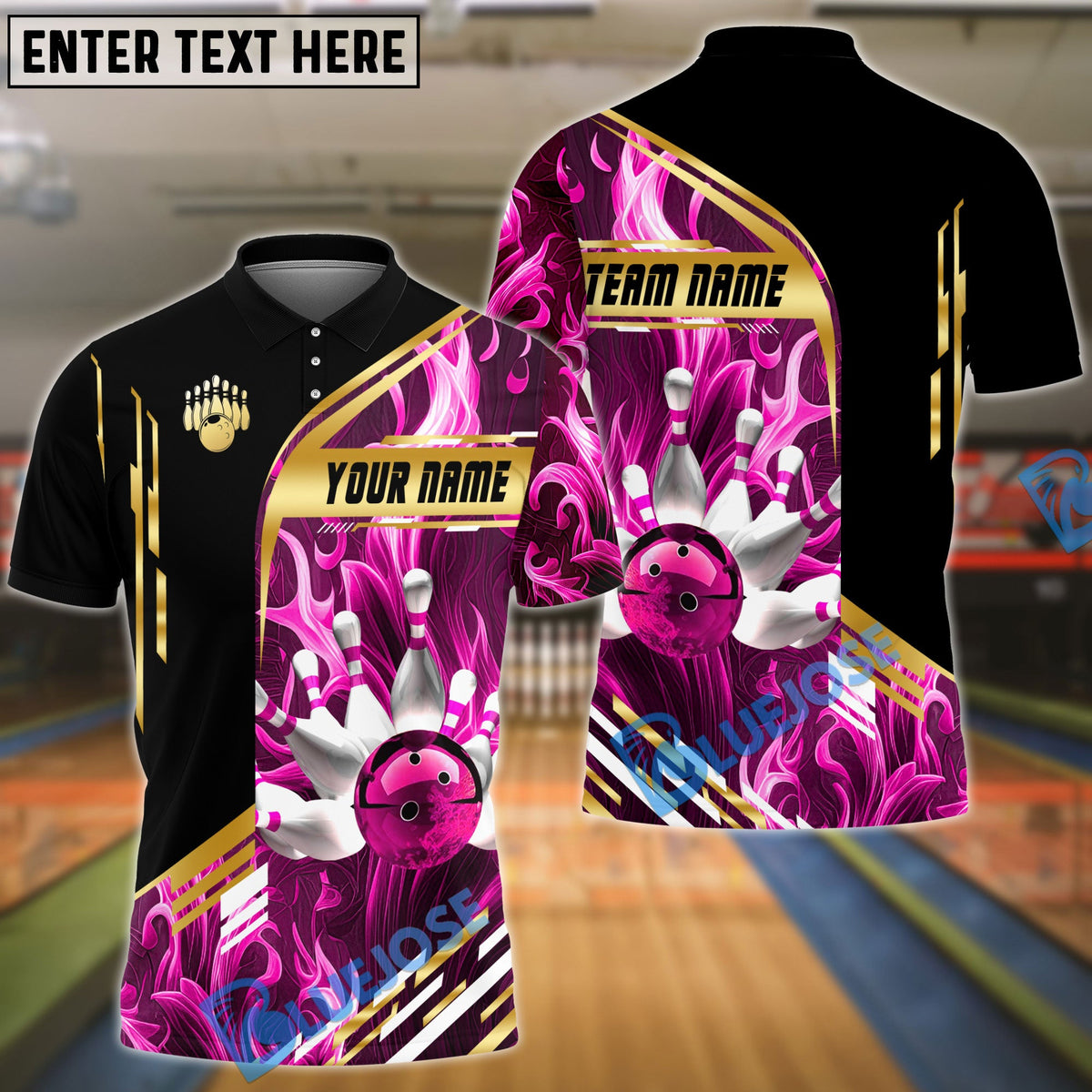 BlueJose Bowling And Pins Inferno Strike Customized Name, Team Name 3D Shirt (4 Colors)