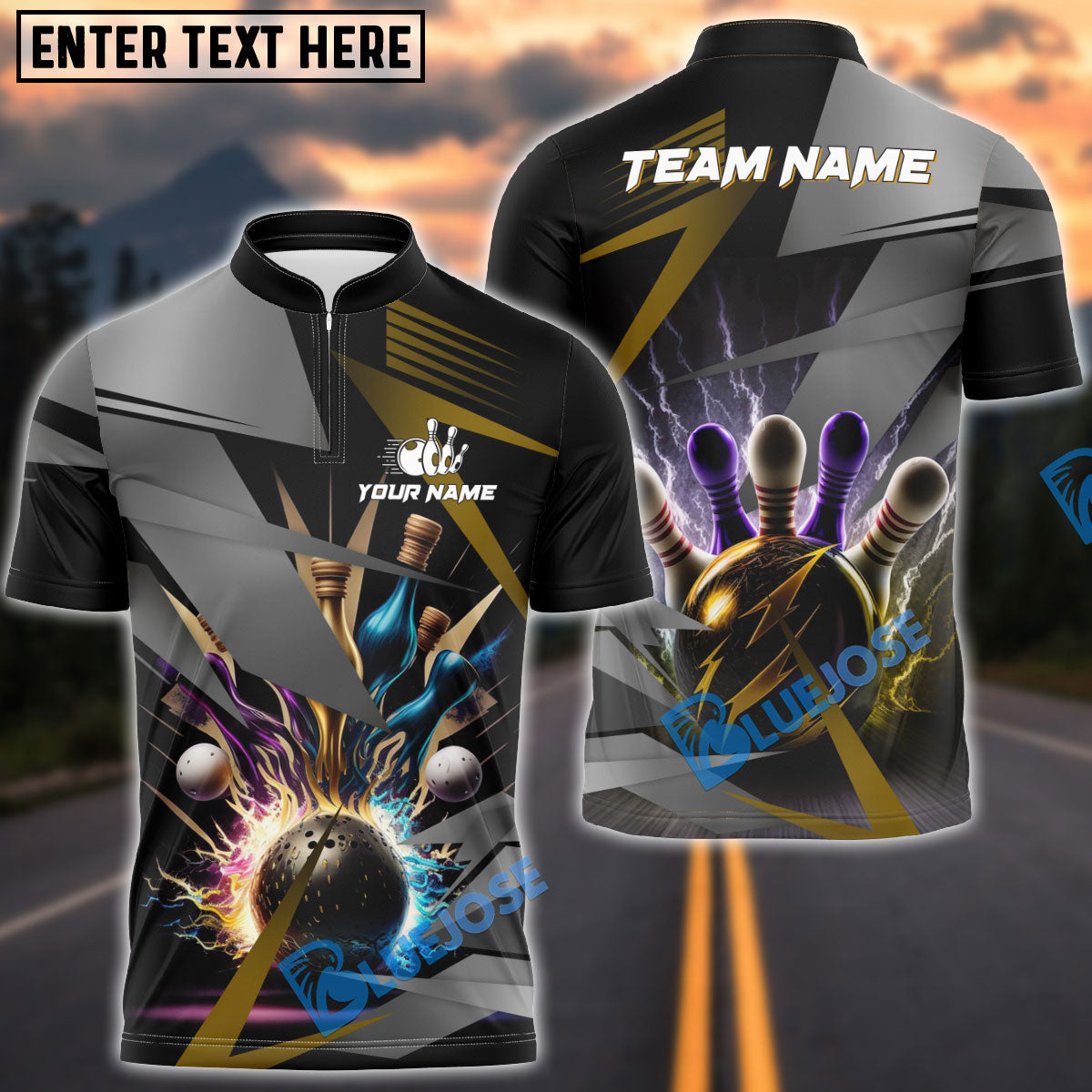 BlueJose Bowling And Pins Basic Thunder Customized Name 3D Shirt (4 Colors)
