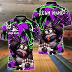 BlueJose Bowling & Pins Funny Gorilla Character Graffiti Splash Customized Name, Team Name 3D Shirt (4 Colors)