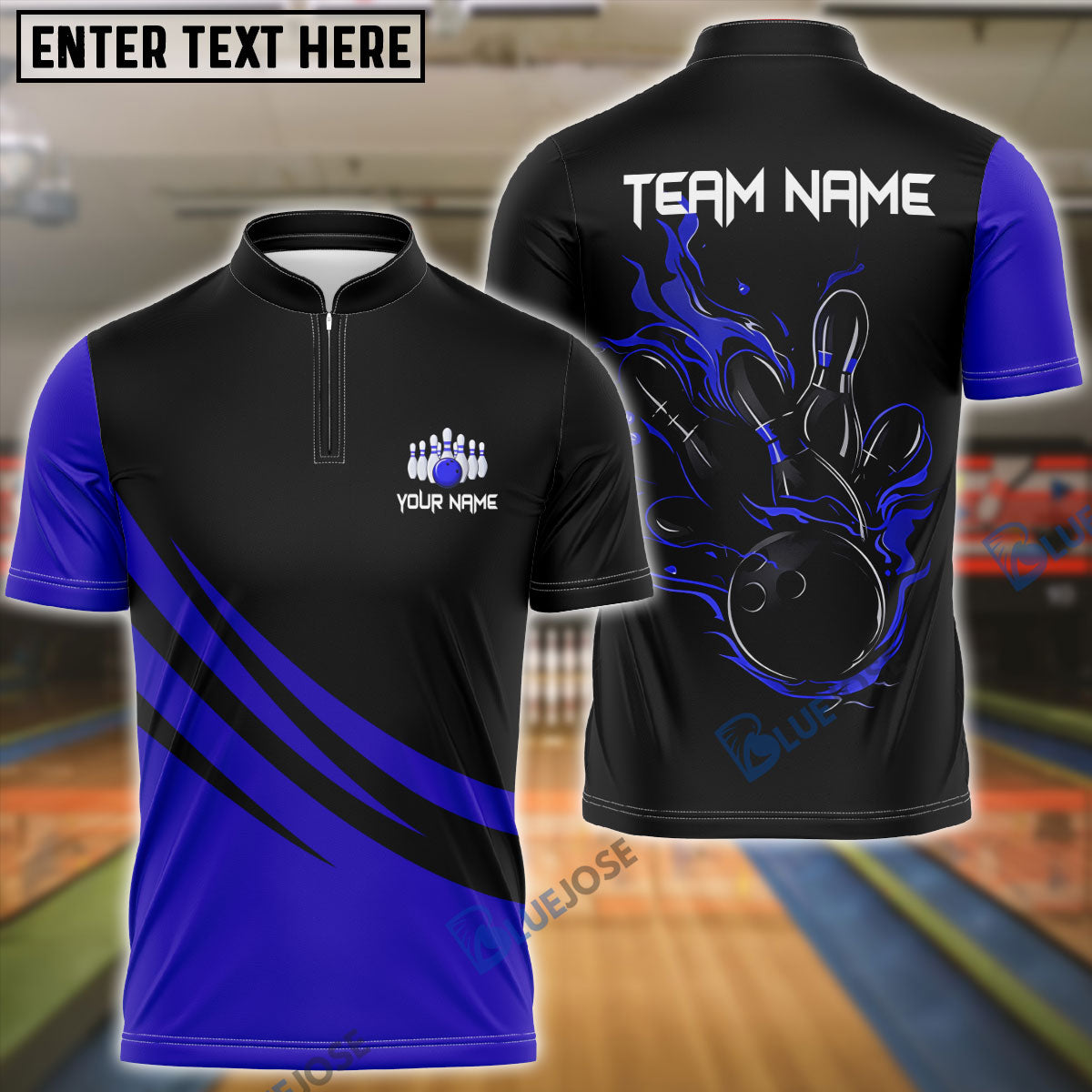 BlueJose Bowling And Pins Basic Black Personalized Shirt (4 Colors)