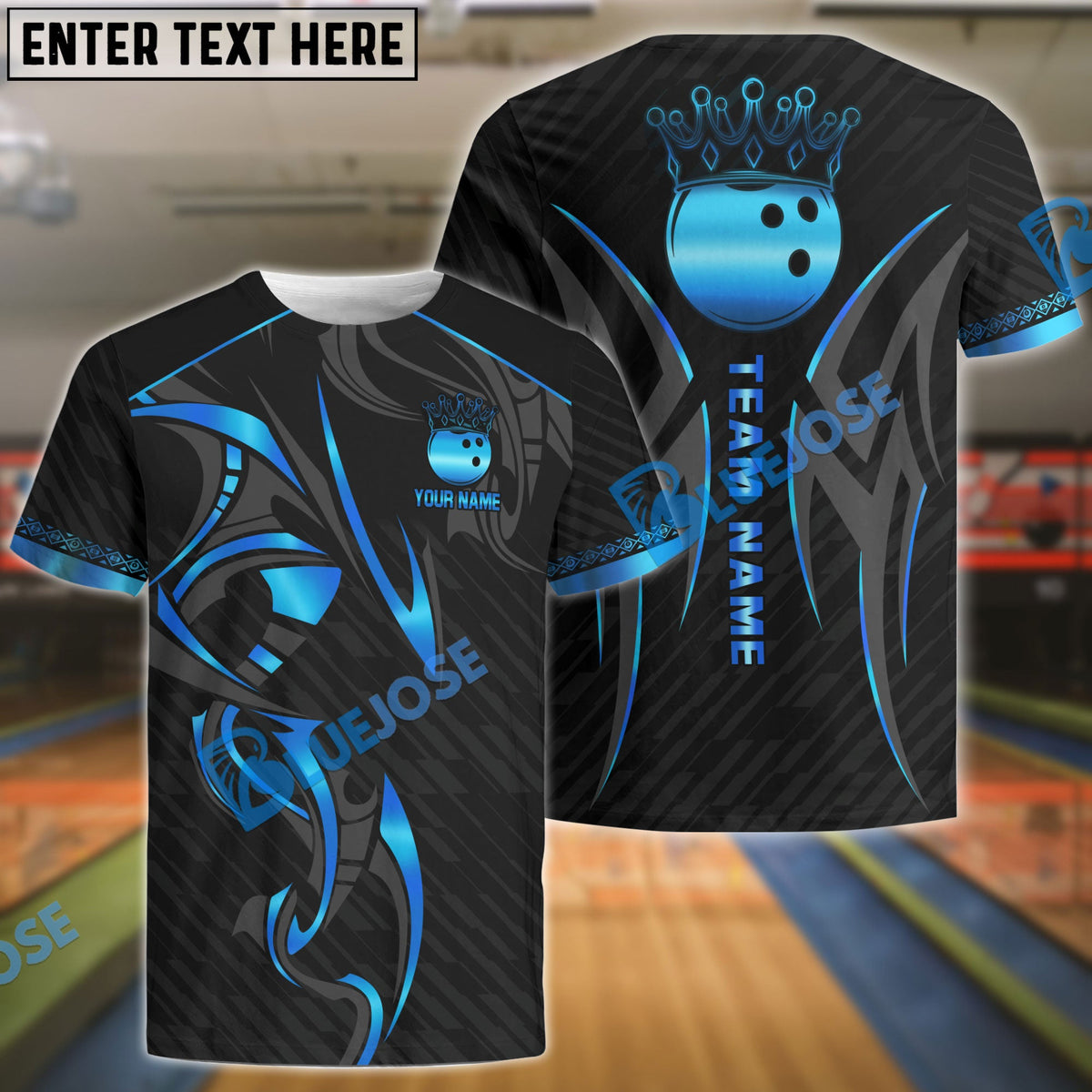 BlueJose Bowling And Pins Bling Crown Customized Name 3D Shirt (4 Colors)
