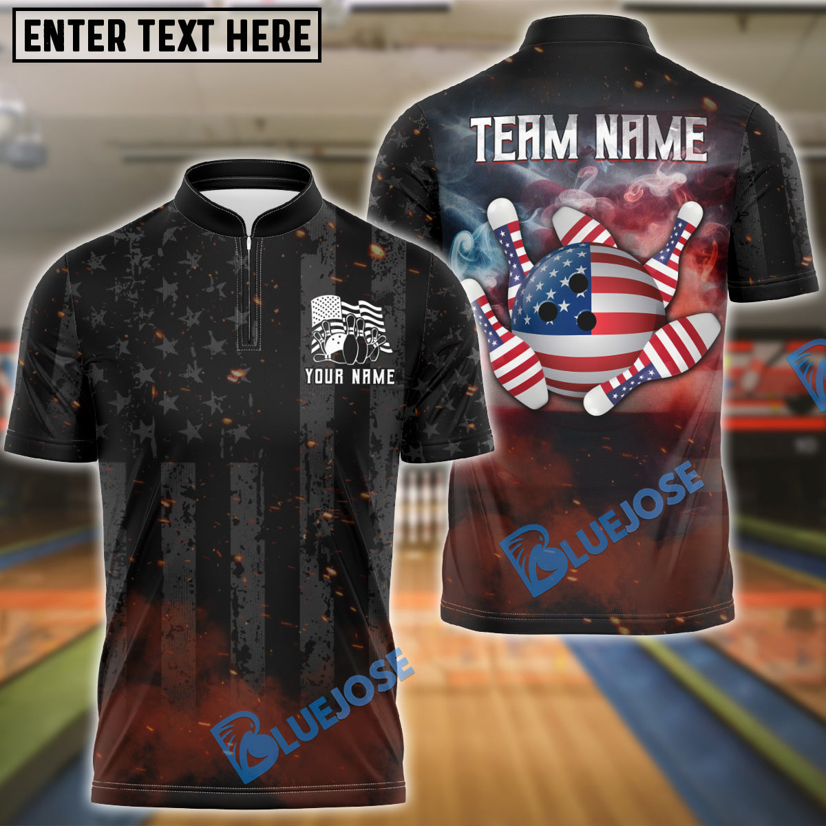 BlueJose Bowling Amrican Flag Retro Smoke Customized Name, Team Name 3D Shirt