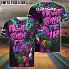 BlueJose Bowling And Pins Bear Scary Teddy Graffiti Style Customized Name, Team Name 3D Shirt (4 Colors)