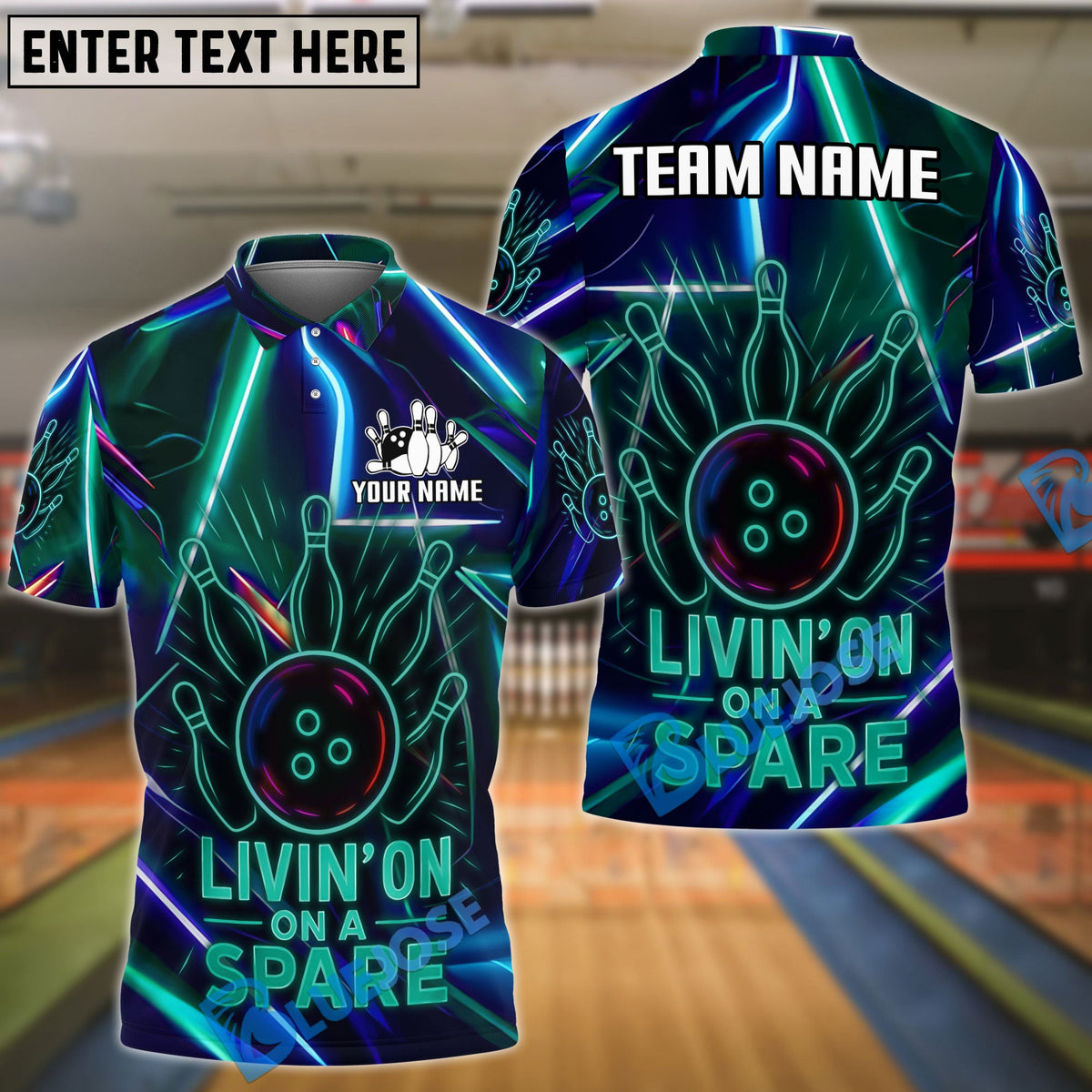 BlueJose Bowling Neon Strike Spare Quote Customized Name, Team Name 3D Shirt (4 Colors)